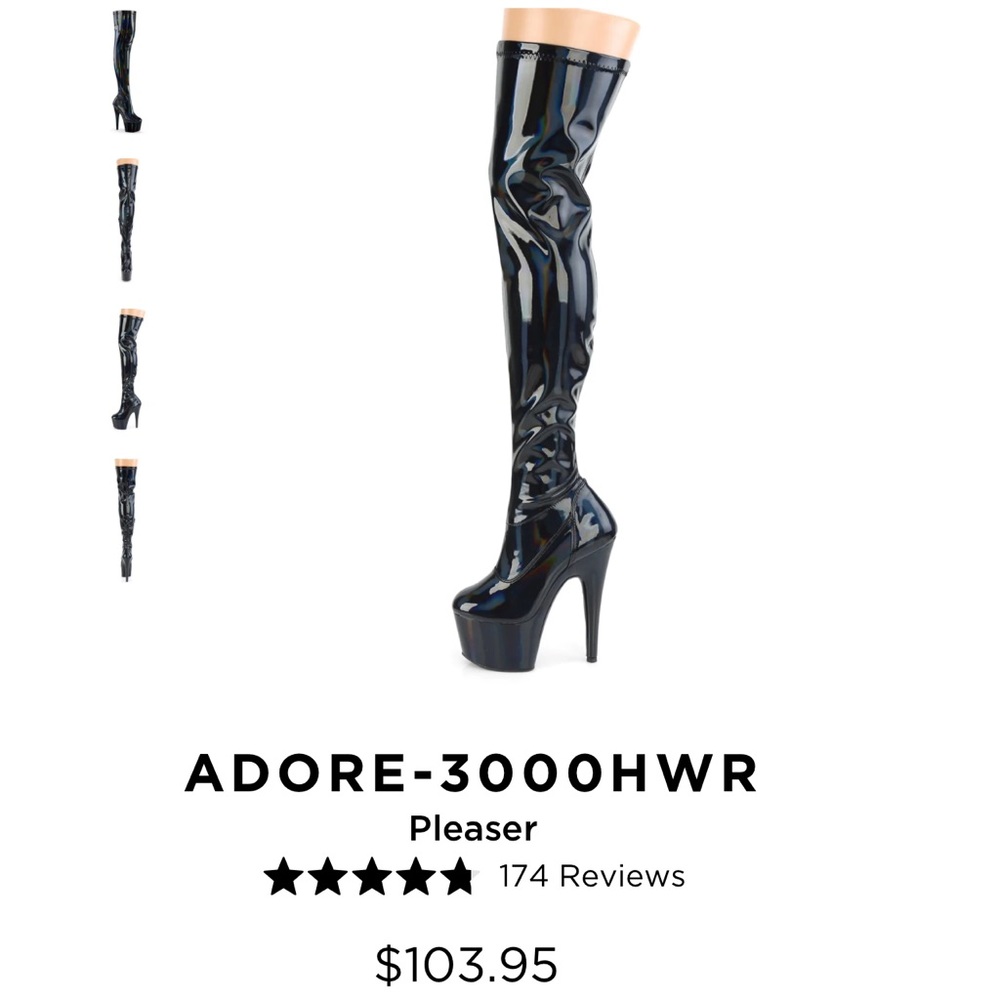 Pleaser Black Holographic Thigh High Boots - Picture 2 of 3
